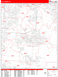 Lee's Summit Wall Map Zip Code Red Line Style 2024